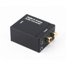 Convertor semnal audio digital coaxial / SPDIF toslink la semnal analog RCA L / R + jack 3.5mm, cablu optic, RCA si de alimentare inclus, negru MTEK-TARTEKCONVV2