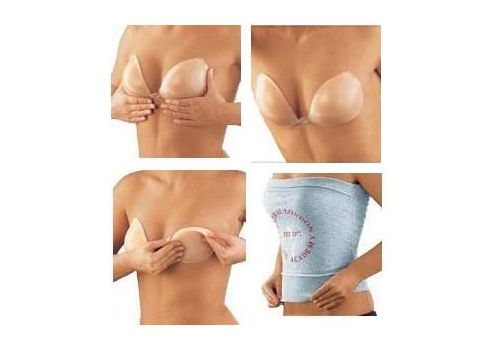 Sutien fara bretele Magic Bra, cu parte adeziva si push-up, crem